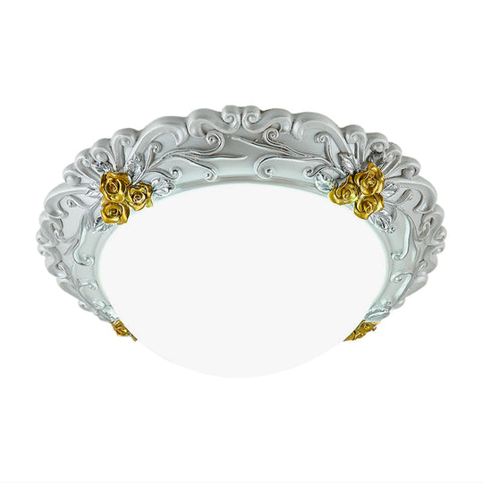 Milky Glass Led Ceiling Fixture - Traditional Semi - Orb Flush Mount Light With White And