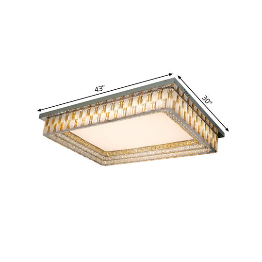 Contemporary Led Parlor Flush Mount Lamp With Rectangular Clear Crystal Blocks