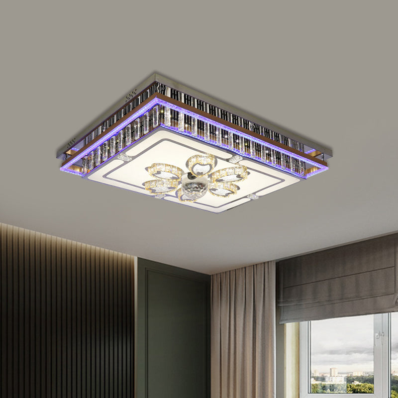Modern Clear Crystal Block Flush Mount Led Ceiling Light Fixture With Stainless-Steel Design