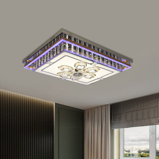 Modern Clear Crystal Block Flush Mount Led Ceiling Light Fixture With Stainless-Steel Design