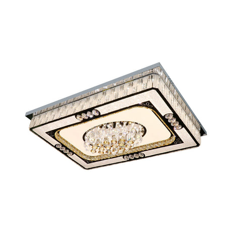 Contemporary Led Nickel Flush Ceiling Mount With Clear Crystal Blocks - Ideal For Great Rooms
