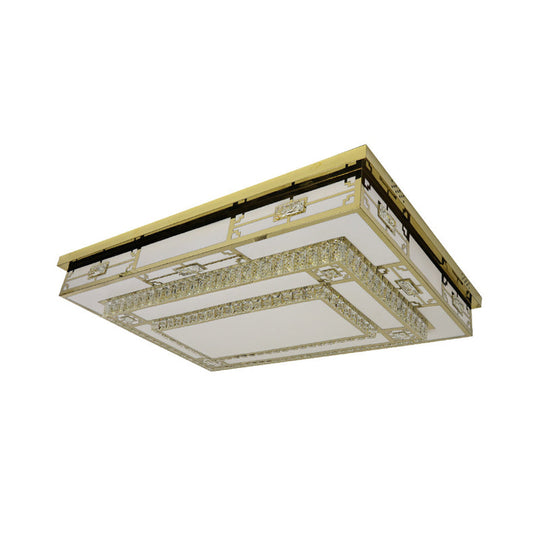 Modern White Led Ceiling Flush Mount Light With Clear Beveled Crystal Blocks
