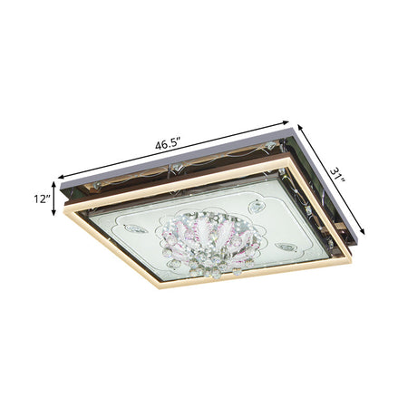 Modern Stainless-Steel Rectangular Ceiling Lamp With Clear Crystal Draping And Led Flush Mount For