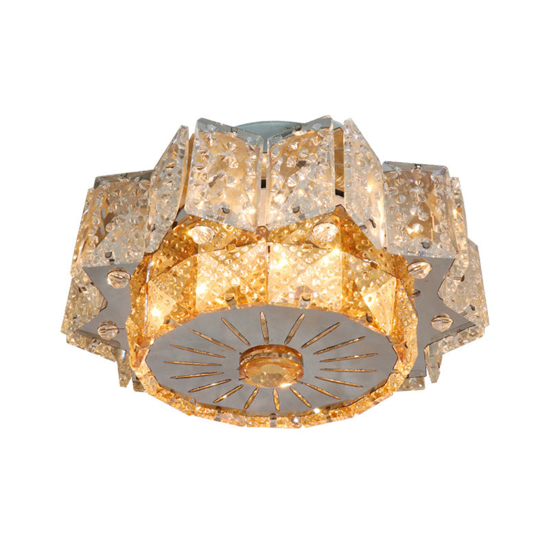 Modern Led Flush Mount Light Fixture With Clear Crystal Blocks In Nickel - Twelve - Pointed Star