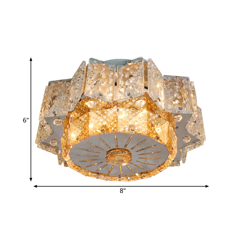 Modern Led Flush Mount Light Fixture With Clear Crystal Blocks In Nickel - Twelve - Pointed Star