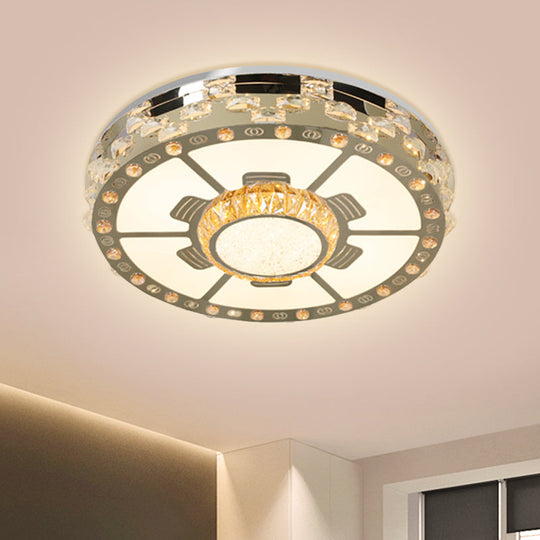 Stainless - Steel Led Round Ceiling Flush Mount Light Fixture With Clear Beveled Crystal Blocks