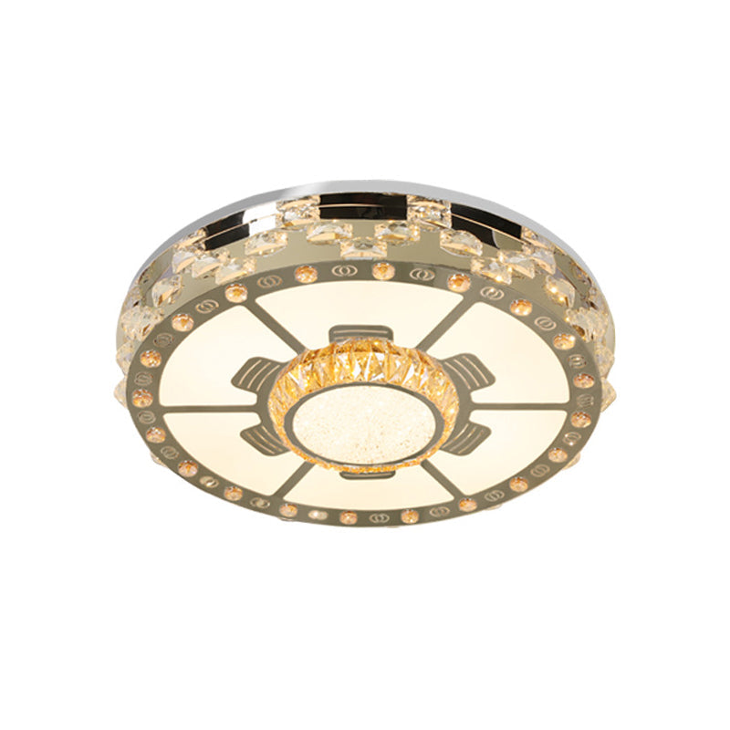 Stainless - Steel Led Round Ceiling Flush Mount Light Fixture With Clear Beveled Crystal Blocks