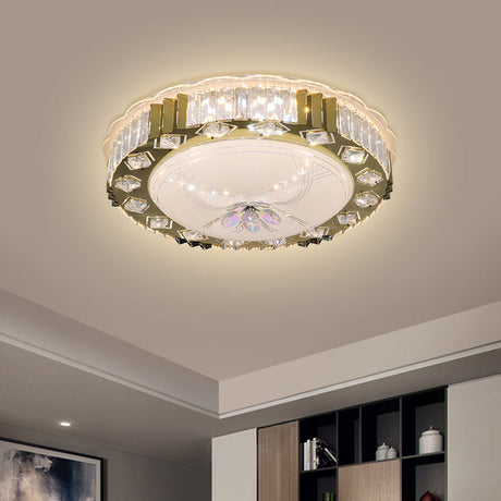 Modern Led Ceiling Light With Stainless-Steel Finish And Crystal Blocks In Warm/Multi Color / Warm