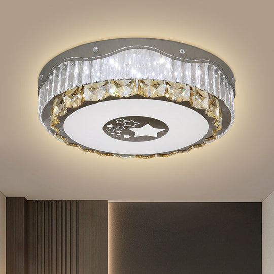 Modern Led Stainless - Steel Flush Mount Ceiling Light With Clear Crystal Blocks - Bedroom Ready