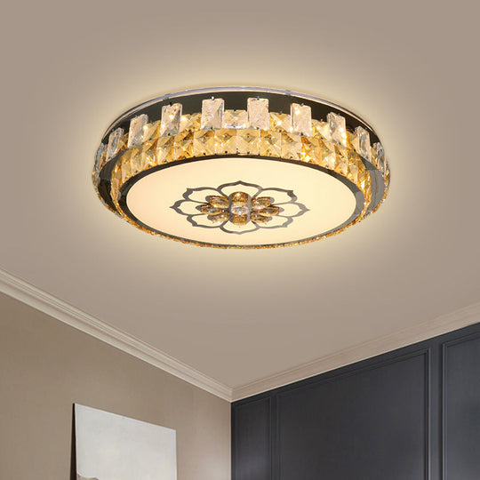 Clear Cut Crystal Blocks Flushmount Led Ceiling Lamp - Modern Stainless - Steel Design With Blossom