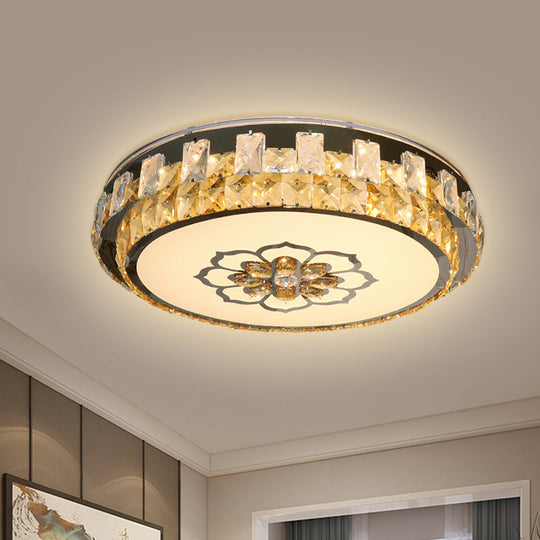 Clear Cut Crystal Blocks Flushmount Led Ceiling Lamp - Modern Stainless - Steel Design With Blossom