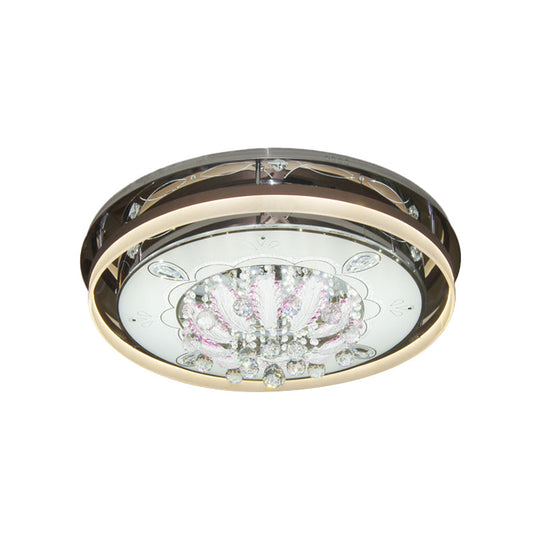 Modern Drum Led Flush Ceiling Light With Clear Crystal Draping - 23.5’/31.5’ Wide Stainless -