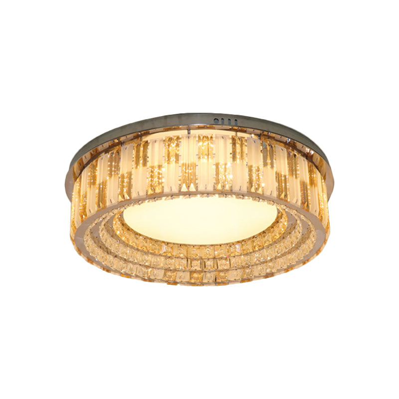 Stainless - Steel Led Flush Mount Ceiling Light With Crystal Blocks - Modern Round Fixture