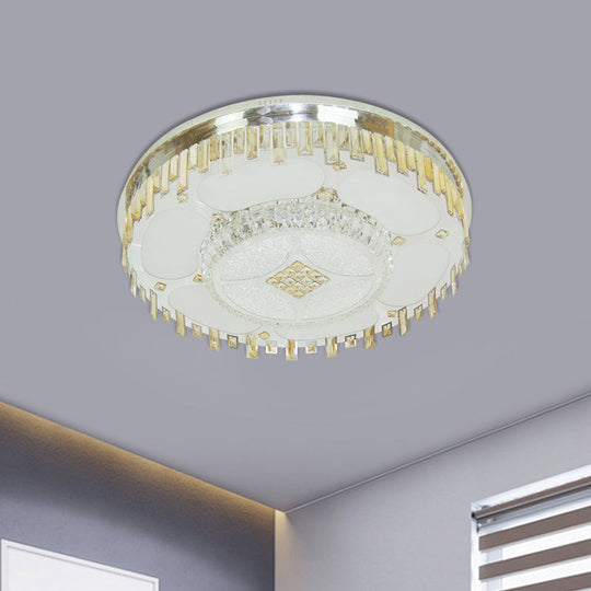 Contemporary Stainless - Steel Ceiling Lamp With Clear Crystal Blocks - Led Flush Mount