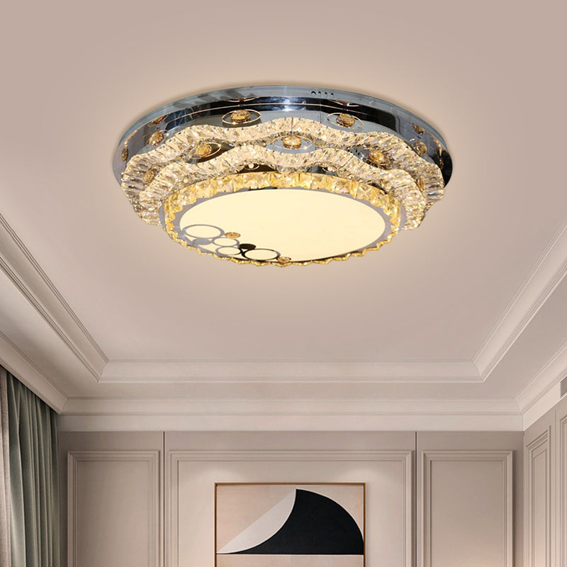 Modern Circular Led Ceiling Fixture With Clear Cut Crystal Blocks Stainless Steel Stainless - Steel