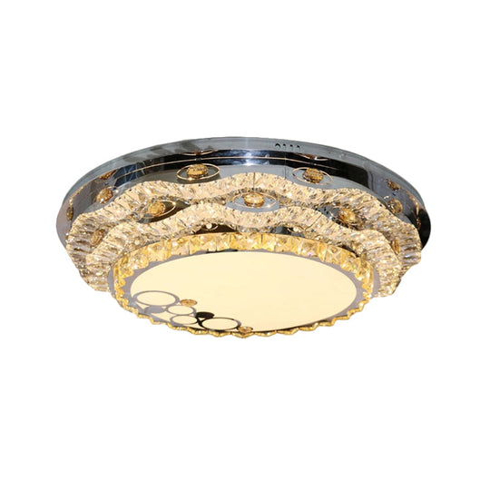 Modern Circular Led Ceiling Fixture With Clear Cut Crystal Blocks Stainless Steel