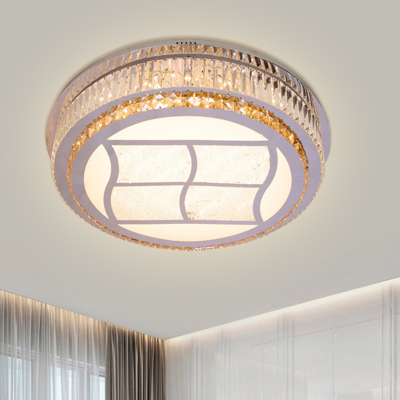 Contemporary Stainless-Steel Led Flush Mount Light Fixture With Crystal Blocks 19.5’/31.5’ Width
