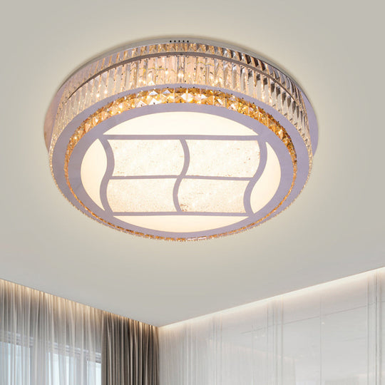 Contemporary Stainless-Steel Led Flush Mount Light Fixture With Crystal Blocks 19.5/31.5 Width