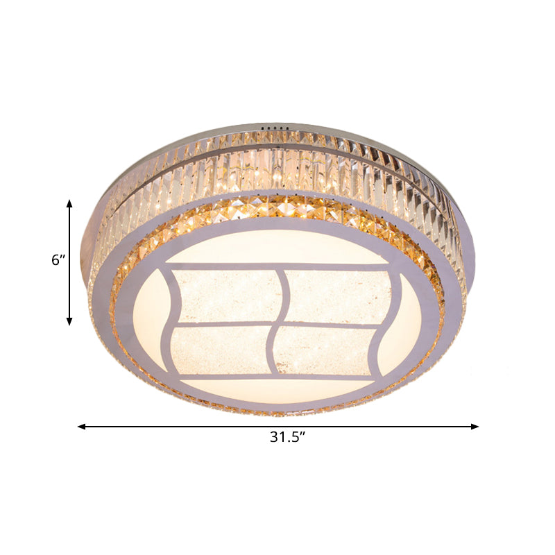 Contemporary Stainless-Steel Led Flush Mount Light Fixture With Crystal Blocks 19.5/31.5 Width