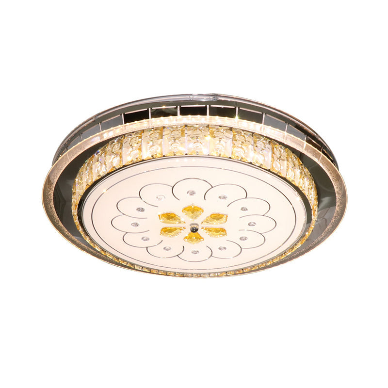 Modern Led Ceiling Lamp: Clear Crystal Circular Flushmount In Stainless-Steel