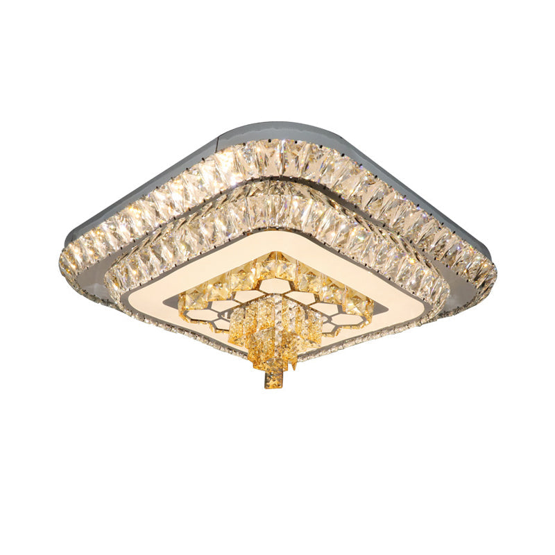 Contemporary Crystal Led Flushmount Ceiling Light - Grey Finish With Clear Cut Blocks