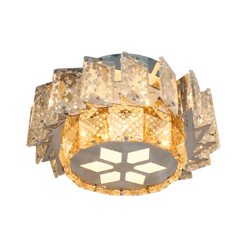 Contemporary Led Crystal Flush Mount Lamp For Porch Ceiling With Windmill Design In Nickel Finish