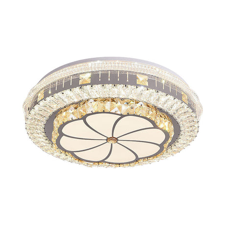 Contemporary Led Ceiling Lamp With Clear Crystal Blocks And Flower Pattern Design