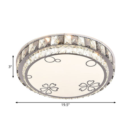 Modern Led Stainless-Steel Flushmount Light Fixture With Clear Faceted Crystal Blocks And