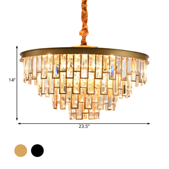 Gold/Black Modern Chandelier With 6 Tapered Heads & Clear Rectangular-Cut Crystals