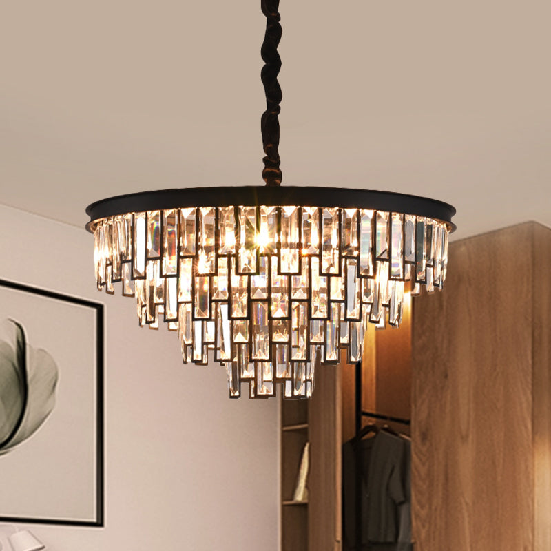Gold/Black Modern Chandelier With 6 Tapered Heads & Clear Rectangular-Cut Crystals
