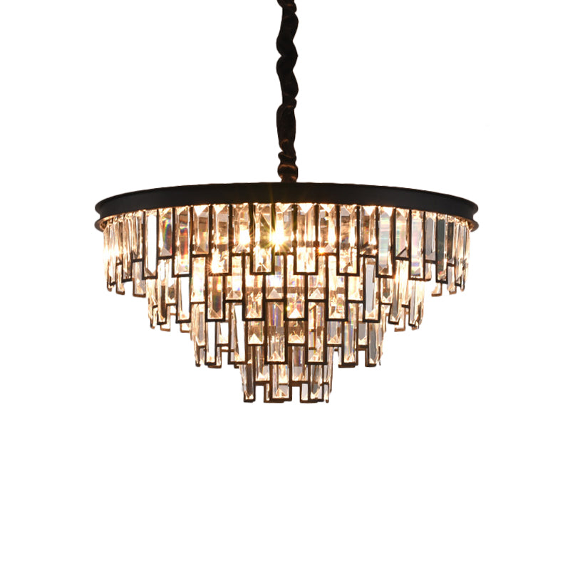 Gold/Black Modern Chandelier With 6 Tapered Heads & Clear Rectangular-Cut Crystals