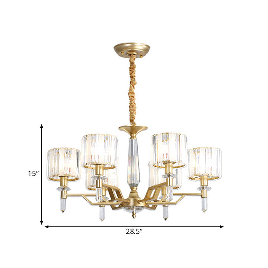 Contemporary Gold Hanging Light Chandelier - Crooked Arm With 6/8 Bulbs Clear Crystal Shade