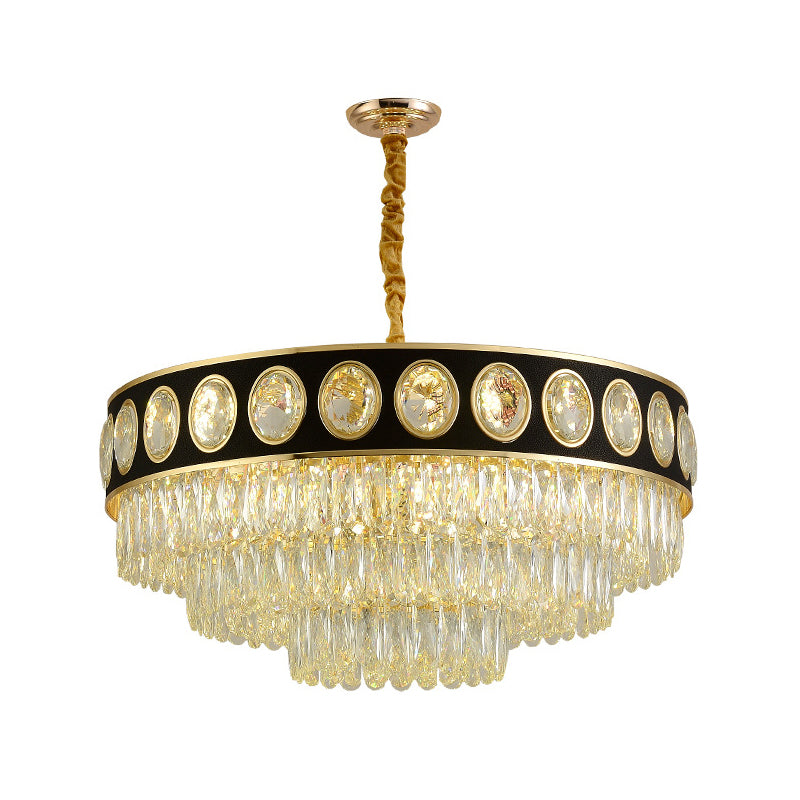 Taper Hanging Light Kit With Modern Black Finish Clear Crystal Drops Chandelier – 9/11 Heads