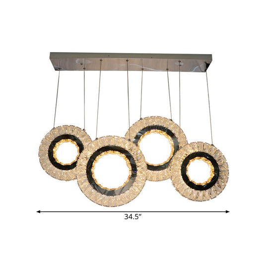 Contemporary Led Crystal Blocks Suspension Light - 4-Ring Black Multi-Ceiling Lamp