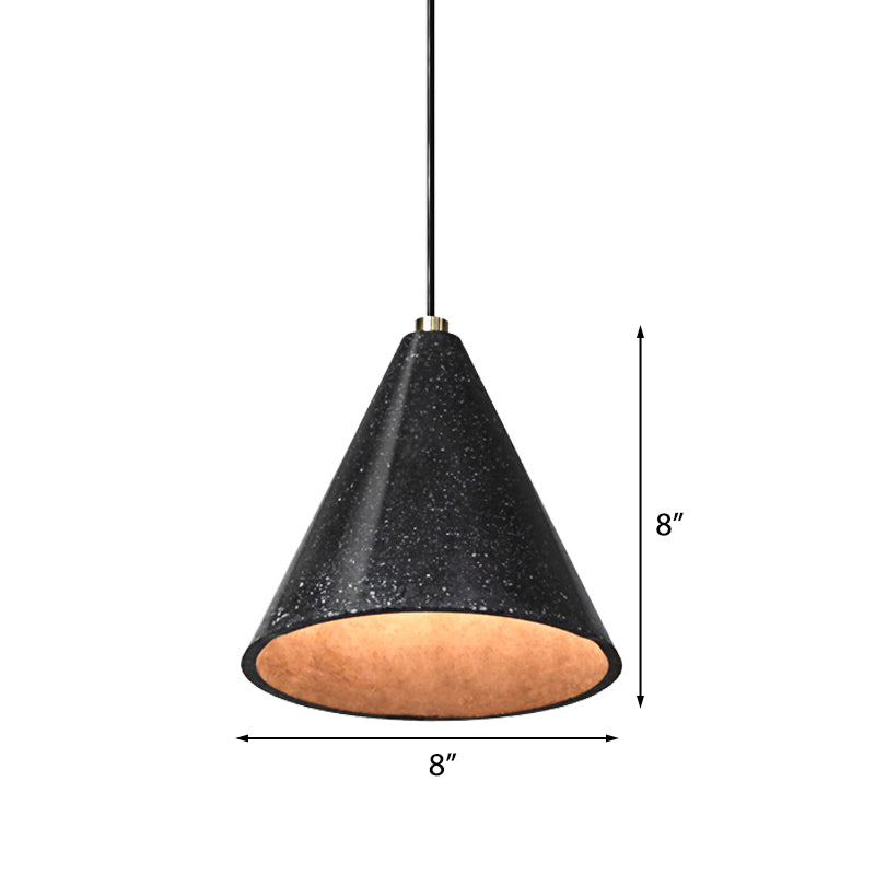 Industrial Tapered Shade Hanging Lamp - 1 Light Indoor Pendant With Terrazzo Design In Black