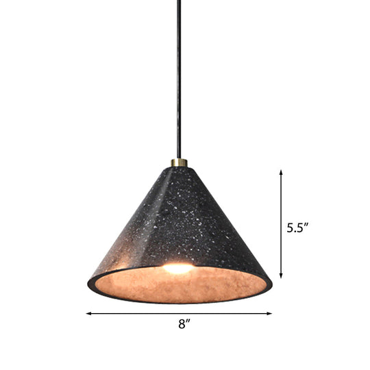 Industrial Tapered Shade Hanging Lamp - 1 Light Indoor Pendant With Terrazzo Design In Black