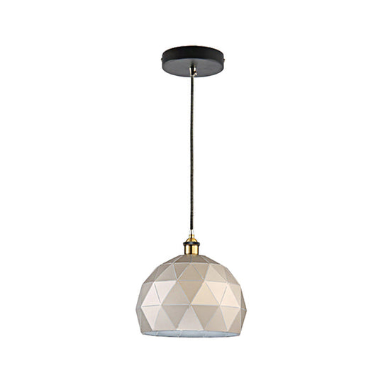 Modern Style Domed Suspension Light With Folded Design - Black/White Metal Hanging Lamp Over Table