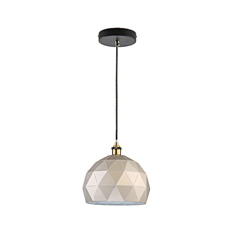Modern Metal Hanging Lamp: 1-Light Domed Suspension Light With Folded Design In Black/White For