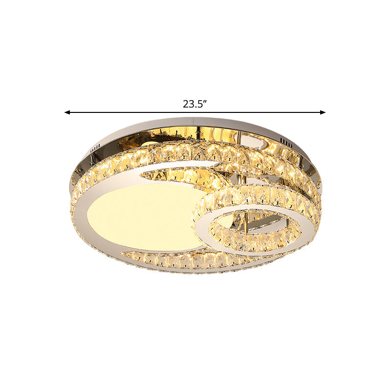 Modern Led Crystal Bedroom Ceiling Light Fixture In Stainless - Steel - Ring Clear Cut