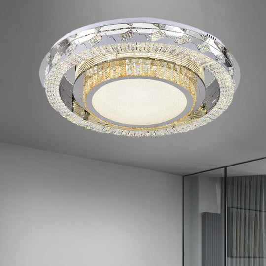 Led Stainless - Steel Flush Mount Crystal Block Ceiling Light Fixture