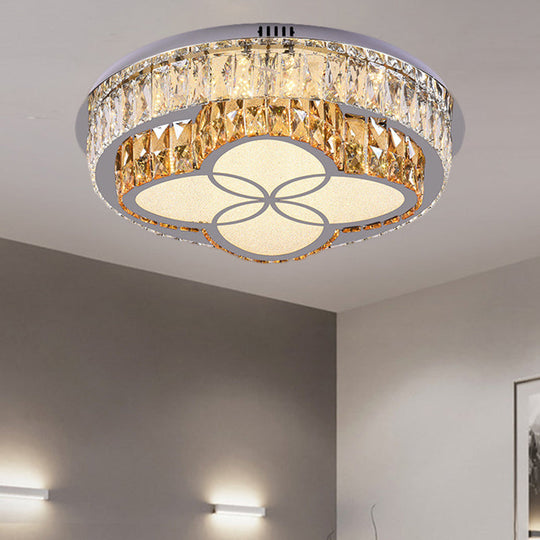 Modern Led Flush Mount Ceiling Light With Clear Cut Crystals And Stainless - Steel Design / Flower