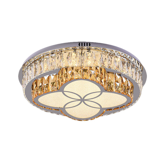 Modern Led Flush Mount Ceiling Light With Clear Cut Crystals And Stainless - Steel Design