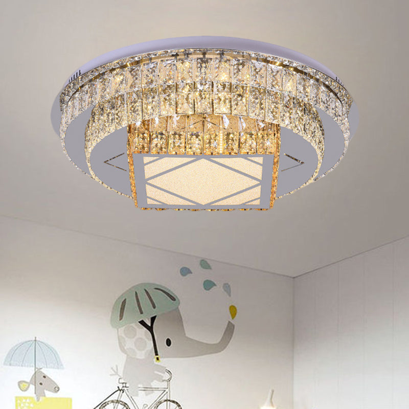 Modern Led Flush Mount Ceiling Light With Clear Cut Crystals And Stainless - Steel Design / Square