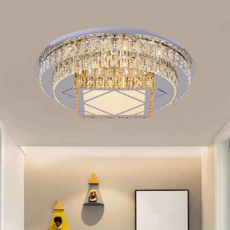 Modern Led Flush Mount Ceiling Light With Clear Cut Crystals And Stainless - Steel Design