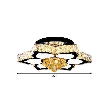Modern Led Peach Flower Ceiling Lamp With Clear Crystal Blocks