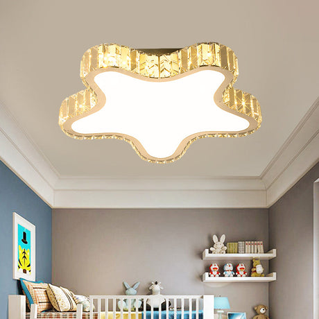 Modern Stainless-Steel Led Flushmount Ceiling Lamp With Clear Rectangular-Cut Crystals
