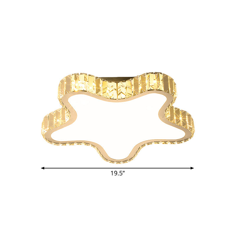 Modern Stainless - Steel Led Flushmount Ceiling Lamp With Clear Rectangular - Cut Crystals