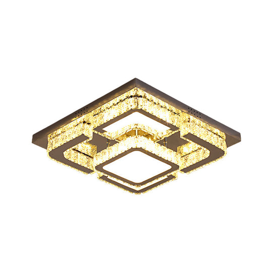Modern Led Crystal Semi Flush Ceiling Light - Square Shape With Rectangular-Cut Crystals Stainless