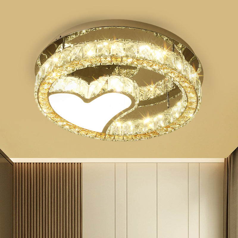 Modern Led Heart Design Ceiling Lamp With Clear Crystal Blocks And Stainless-Steel Finish -