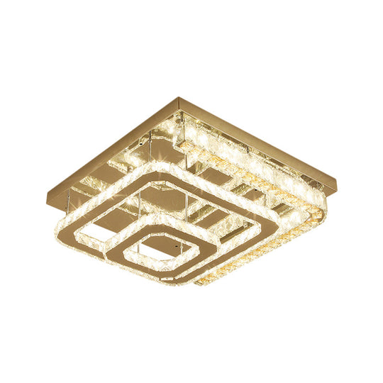 Modern Stainless-Steel Square Ceiling Light With Led Clear Cut Crystal Blocks - Semi-Flush Mount